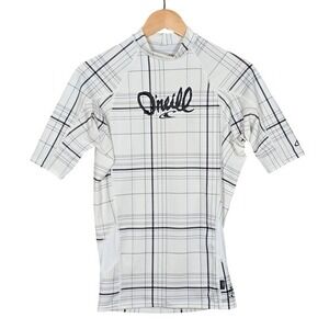 O'Neill Men's 50+ U.V. Block Plaid Rash Guard Shirt White Black Large
